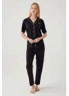 Kadın Siyah Gömlek Pijama Takım