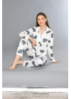 Kadın Yazlık Uzun Kol Önden Düğmeli Pijama Takımı 790-71
