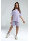 Kız Çocuk Mor Şort Takım