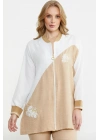 Fermuar Kapamalı Nakışlı Tunik Takım - Bej