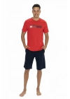 U.s Polo Assn. 18871 Erkek Kısa Kollu Bisiklet Yaka Şortlu Pijama Takımı-Kırmızı