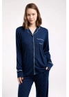 Kadın Lacivert Gömlek Pijama Takım