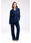 Kadın Lacivert Gömlek Pijama Takım