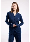 Kadın Lacivert Gömlek Pijama Takım