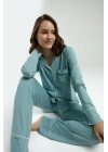 Kadın Yeşil Gömlek Pijama Takım