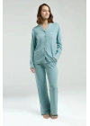 Kadın Yeşil Gömlek Pijama Takım