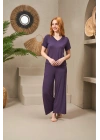 25109 Kadın V Yaka Kısa Kollu Bol Paçalı Pijama Takım