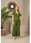 25109 Kadın V Yaka Kısa Kollu Bol Paçalı Pijama Takım