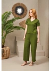 25109 Kadın V Yaka Kısa Kollu Bol Paçalı Pijama Takım