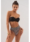 Bonie Dolgulu Straplez Yüksek Bel Bikini Takım Leopar 231225-d