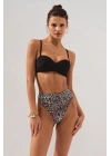 Bonie Dolgulu Straplez Yüksek Bel Bikini Takım Leopar 231225-d