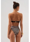 Bonie Dolgulu Straplez Yüksek Bel Bikini Takım Leopar 231225-d