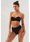 Bonie Dolgulu Straplez Yüksek Bel Bikini Takım Siyah 231225