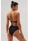Bonie Dolgulu Straplez Yüksek Bel Bikini Takım Siyah 231225