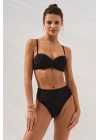 Bonie Dolgulu Straplez Yüksek Bel Bikini Takım Siyah 231225