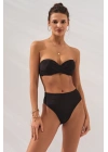Bonie Dolgulu Straplez Yüksek Bel Bikini Takım Siyah 231225