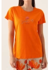 Sirplicity Turuncu Kadın Kısa Kol Pijama Takımı