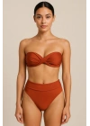 241231 Kadın Tarçın Dolgulu Straplez Yüksek Bel Bikini Takım