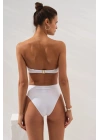 Bonie Dolgulu Straplez Yüksek Bel Bikini Altı Beyaz 231225