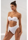 Bonie Dolgulu Straplez Yüksek Bel Bikini Altı Beyaz 231225