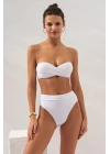 Bonie Dolgulu Straplez Yüksek Bel Bikini Altı Beyaz 231225