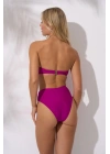 Yüksek Bel Straplez Bikini Takımı – Siyah Mor Turuncu Beyaz | Dolgulu, Toparlayıcı, Plaj Şıklığı