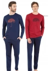 6070 Erkek Uzun Kollu Bisiklet Yaka Pijama Takımı-Lacivert