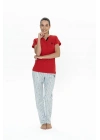 Kadın Kırmızı Battal Pijama Takım-KIRMIZI-3XL