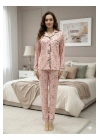Yeni Sezon Kadın Kışlık Süet Uzun Kollu Önü Düğmeli Yumuşak Dokulu Pijama Takımı 49002