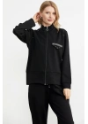 Taş Detaylı Scuba Eşofman Takım - Siyah