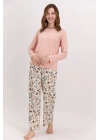 Çiçekli Mocha Kadın Pijama Takımı