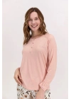 Çiçekli Mocha Kadın Pijama Takımı