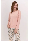 Çiçekli Mocha Kadın Pijama Takımı