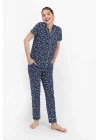 Kadın Sea Shell Indigo Gömlek Pijama Takımı Pc7692-koyuindigo-l