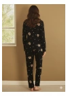 Yeni Sezon Kadın Kışlık Süet Uzun Kollu Önü Düğmeli Yumuşak Dokulu Pijama Takımı 49015