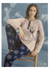 Yeni Sezon Kadın 3 Düğmeli Bisiklet Yaka Viskon Pijama Takımı 35924