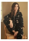 Yeni Sezon Kadın Kışlık Süet Uzun Kollu Önü Düğmeli Yumuşak Dokulu Pijama Takımı 49015