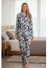 Yeni Sezon Yakalı önden düğmeli yumuşak viskon pijama takımı 52031