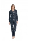 U.S. Polo Assn. 17119 Ay Yıldız Desenli Uzun Kollu Boydan Düğmeli Gömlek Pijama Takım