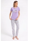 Eat Sleep Coffee Repeat Lila Kadın Pijama Takımı