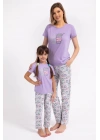Eat Sleep Coffee Repeat Lila Kadın Pijama Takımı