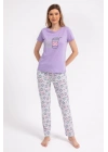 Eat Sleep Coffee Repeat Lila Kadın Pijama Takımı