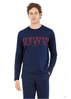 6068 Erkek Lacivert Uzun Kollu Yuvarlak Yakalı Pijama Takım