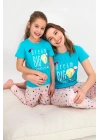 Rolypoly Dream Big Turkuaz Kız Çocuk Kısa Kol Pijama Takımı