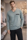 Fit Cotton Düğmeli Yaka Pijama Takımı %100 Saf Pamuk Kumaş