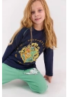 Lisanslı Lacivert Kız Çocuk Ribanalı Pijama Takımı