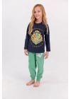 Lisanslı Lacivert Kız Çocuk Ribanalı Pijama Takımı