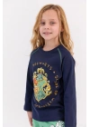 Lisanslı Lacivert Kız Çocuk Ribanalı Pijama Takımı