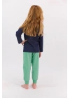 Lisanslı Lacivert Kız Çocuk Ribanalı Pijama Takımı
