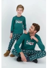 Let It Snow Koyu Haki Erkek Çocuk Pijama Takımı